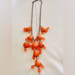 Chunky Statement Bib Necklace Orange 38” Extender Y2K Vintage